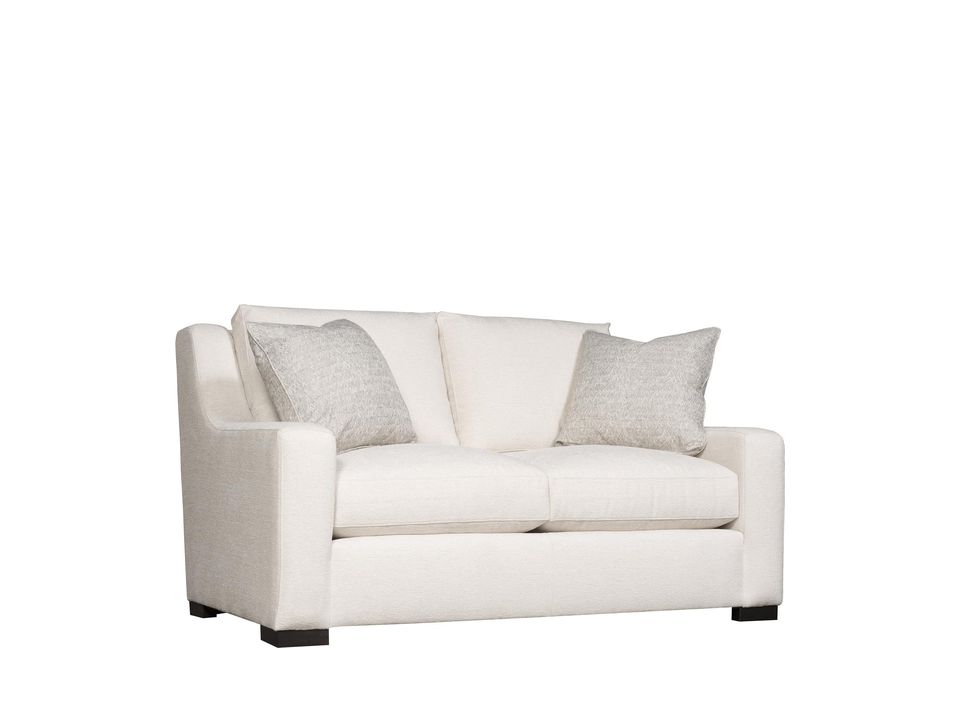 Bernhardt Germain loveseat in a light upholstery with accent pillows